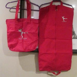 Competition Set Figure Ice Skating Red & Silver Garment Costume Dress Bag & Tote